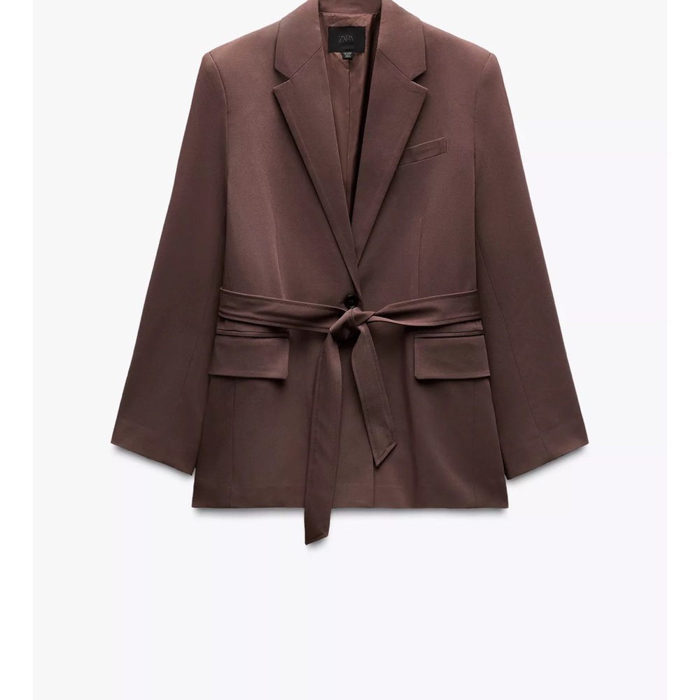 Zara Brown Blazer with Belted Wrap Design